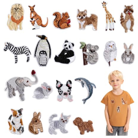 YZROHYI 20 Piezas Parches Ropa Termoadhesivos Animales,Parches Bordados Animales,Parche Adhesivos Ropa Plancha,Pegatinas para Ropa Infantil,Pegatinas para Pantalon,Parche de Reparación para Ropas