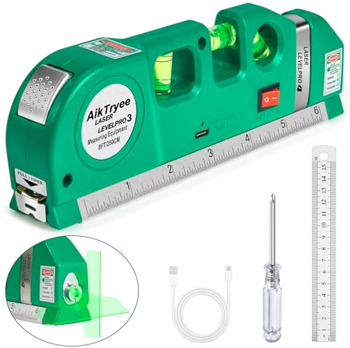 Level Tool Laser Level Leveler tool Cross Line Vertical and Horizontal Line with USB Rechargeable for Picture Hanging cabinets Tile Walls by AikTryee.