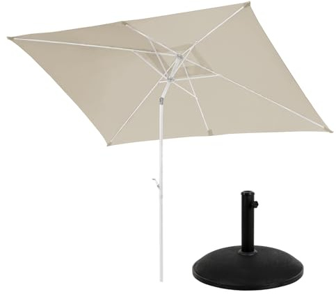 SVITA Lot de parasols rectangulaires avec pied de parasol en béton - 3 x 2 m - Avec protection solaire - Beige/blanc mat