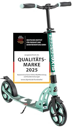 Six Degrees Aluminium Scooter mit Klappmechanismus, Ständer, 205 mm TESTSIEGER, ABEC 7, höhenverstellbar, GS-geprüft