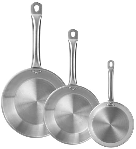 Set de 3 Sartenes Ø26Ø28Ø30cm en Acero inoxidable, Aptas para inducción y SIN antiadherente