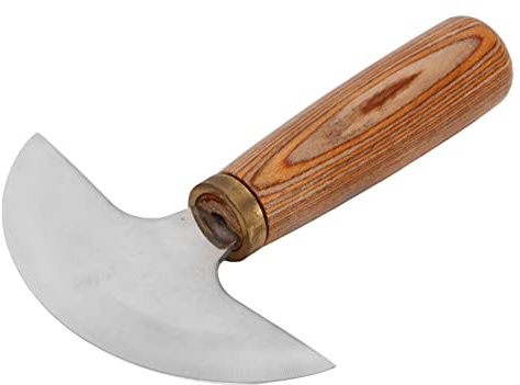 Cuchillo de Cuero Medio Redondo, Mango de Nogal, Acero Alto Carbono, Herramienta de Corte para Profesionales y Principiantes