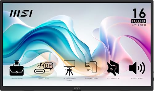MSI Pro MP165 E6 15.6 FHD IPS 1080P USB Tipo-C Mini HDMI Altavoz Integrado Ideal para PC, Mac, PS5, PS4, Xbox, teléfono móvil, Gris Metal