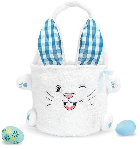 dellyy Cesta de Pascua Conejo con Asa, Cesta Pascua Niños, Canasta con Conejito Pascua, Easter Basket, Apta para Huevos De Colores, Caramelos, Chocolates (Blue)