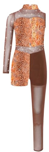 Yruioon Traje Gimnasia Niñas Con Brillo Traje Cuerpo Completo Con Estampado Patchwork Manga Larga Patinaje Artístico Body Sport Mono Piel de serpiente naranja 11-12 años