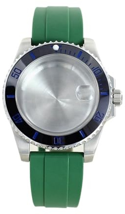 1st vattentät 40 mm klockfodral 316L rostfritt stål for ETA 2824 rörelse 28,5 urtavla gummirem(Green strap 15)