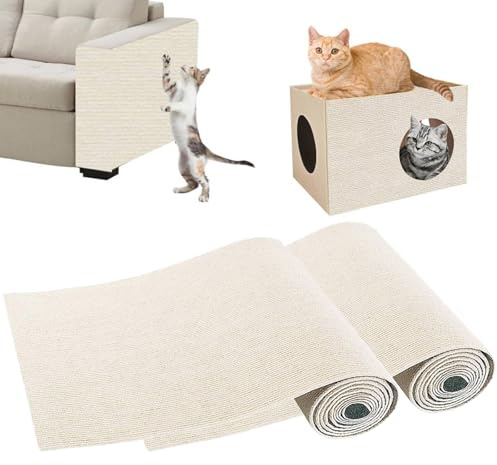 2 stycken klösmattor, självhäftande för soffa och vägg, 30 x 100 cm klösmatta katt, klösskydd soffa katt, trimbart skydd mot kattrepor soffa, skydd av gör-det-själv klor, kattmatta (beige)