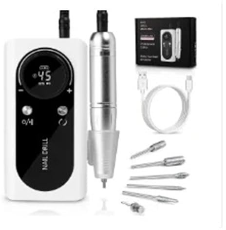 Taladro eléctrico for uñas de 45000RPM con pantalla LCD, máquina manicura recargable poco ruido for pulir esmalte Gel(V2-white)