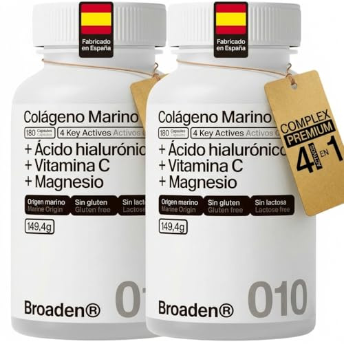 360 Cápsulas Colágeno Marino Hidrolizado COMPLEX con Ácido Hialurónico + Vitamina C + Magnesio | Suplemento para Articulaciones, Piel, Cabello y Uñas (360 Cápsulas(2 Botes de 180))