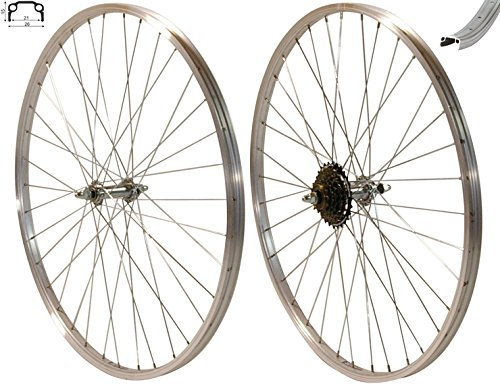 Redondo 26 Zoll Laufrad Set Hinterrad Vorderrad 26 Felge Silber + 6-Fach Kranz