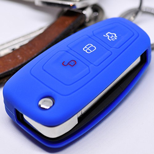 Soft Case Schutz Hülle Auto Schlüssel für Ford Mondeo Focus S-Max Fiesta Transit Remote Klappschlüssel/Farbe: Dunkelblau