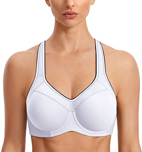 SYROKAN Damen Sport BH Starker Halt- Bügel Push Up Ringerrücken Gepolstert Fitness BH Weiss 70F