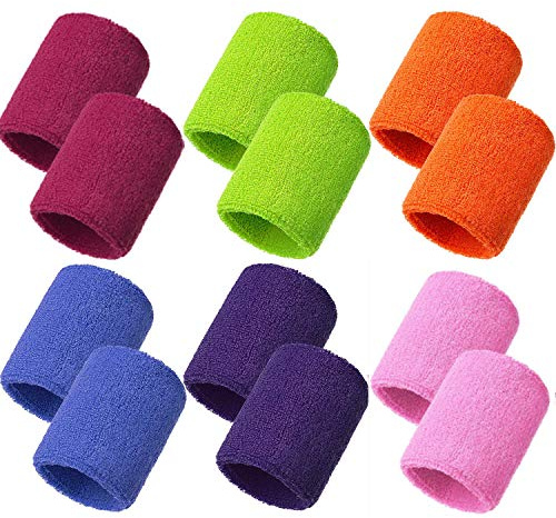 Serre-Poignets Bracelets,6 Paires Absorbants Poignet Bandeau Coton Sport Sweatband Eponge Poignet pour Uomini Donne Badminton Tennis Football Basketball Running Gym Fitness 8 * 8 CM
