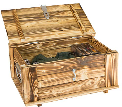 Kistenkolli Altes Land Holztruhe Hugo geflammt mit Deckel Holzkiste Schatzkiste Hochzeitskiste 50 x 36 x 26cm
