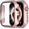 Diruite 2 Pièces Coque pour Apple Watch Series 6/5/4/SE 40mm Protection Écran Dur PC Matériel Ultra Mince Verre Trempé Écran Case,Or Rose,40mm