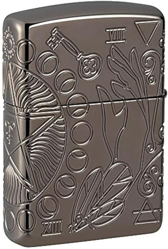 Zippo Briquet Tempête - Design Wicca, Multi Cut - Finition Armor Noir Poli Brillant - Rechargeable - Réutilisable - Design Coupe-Vent - Coffret Cadeau Fabriqué aux États-Unis