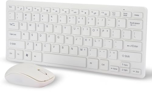 2.4G Wireless Keyboard Mouse Set, Tragbare Ultradünne Tastatur mit Tastaturschutz, 78 Tasten Tastatur und Mauskombination für Office Gaming Notebooks mit Micro USB Empfänger(Weiß)