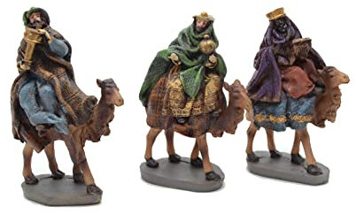 Aries Boutique 3 Reyes Magos, Figuras de Camello, Belén, Exhibición de Navidad, Pintado a Mano. Pantalla Interior/Exterior. 14cm.