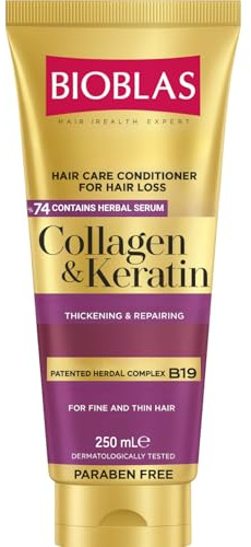 BIOBLAS Collagen & Keratin Haarpflege Spülung Conditioner wirksam gegen Haarverlust für sehr dünne Haare 250 ml
