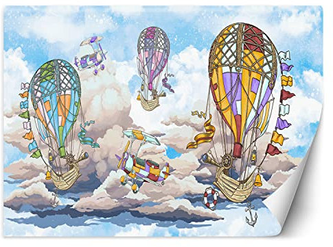 Feeby Papier Peint Intissé Bébé Bateaux Ballons 100x70 cm multicolore XXL Moderne Décoration Murale Tableaux Muraux Tapisserie Salon Chambre à coucher Navires volants Nuages Avion