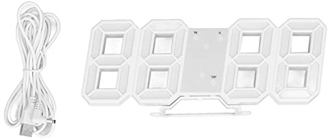 BuyWeek 3D LED Wanduhr, Weiß Rahmen Digitale Wecker Moderne Digital Uhr Timer mit Temperaturanzeige für Zuhause, Wohnzimmer, Dekoration (Rot)