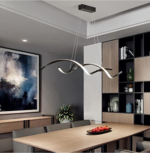 LED lampada a sospensione moderna Lampadari Dimmerabile con Telecomando Regolabile in Altezza Sala da pranzo Luce Pendente Design a Spirale Lampadario per Tavolo da pranzo Salotto (Nero, 110 cm)