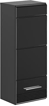 xonox.home - Hängeschrank Linus 30x77x23 cm in schwarz und schwarz Hochglanz - Badmöbel Badset Badezimmerkombination - robust und langlebig funktional