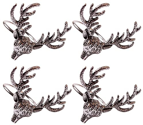 Weihnachten Serviettenringe 4Er Set Silber Hirsch Serviettenring Rentier Serviettenringe Elchkopf Serviettenring Tischringe für Weihnachten Hochzeit Party