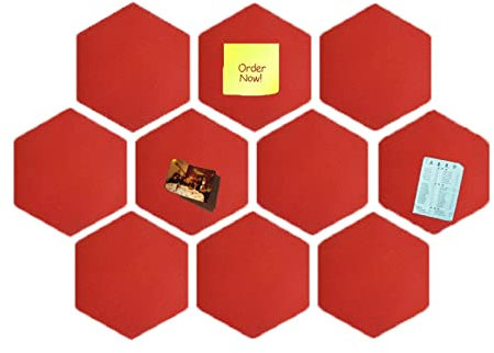 10 Pezzi Piastrelle Sughero Adesive 30x34.5cm, Esagono di sughero autoadesivi con 50 spille, piastrelle da parete in sughero riutilizzabile, per ufficio, promemoria, decorazione per la casa, messaggio