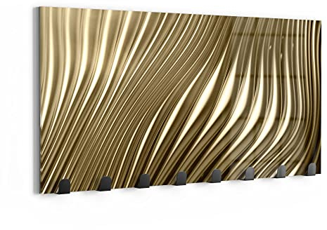 DEQORI Wandgarderobe Glas & Metall | Motiv Goldenes Rillendesign | 60x30 cm | Design Haken-Leiste modern | Garderoben-Paneel für Flur, Wohnzimmer & Schlafzimmer | magnetisch & beschreibbar