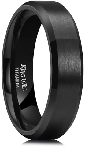 King Will Black Titanium Wedding Ring for Men Women-6mm Width Wedding Band Brushed Center Engagement Ring Beveled Edge Design Comfort Fit Size 11.5