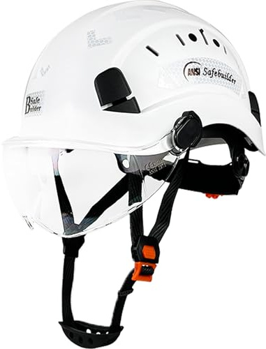 SAFEBUILDER Safety Helmet Hard Hat with Visor Adjustable Lightweight Vented ABS Work Helmet ANSI Z89.1 Approved Ideal for Industrial & Construction (01-White Hat with Clear Visor)
