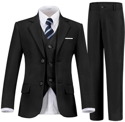 Boy's Black Suits 5 Pieces Tuxedo Formal Dress Kids Suit Set,Black,Size 2