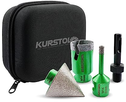 KURSTOL Tile Hole Saw Kit - 6/35MM Diamond Core Drill Bits+50MM Beveling Chamfer Bit+SDS Adapter to M14 thread for Porcelain Ceramic Tile Granite Marble Angle Grinder