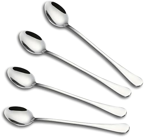 Latte Spoons Set of 4 Long Handle Iced Teaspoons Stainless Steel Cocktail Stirring Spoons for Coffee, Espresso, Hot Drinks, Chocolate, Dessert & Ice Cream