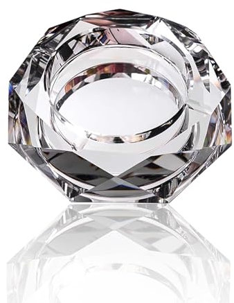 Coomin Crystal Glass Ashtray, Sparkly Cigar Cigarettes Ash Tray, Ashtrays for Smokers Indoor Office Home Desktop Tabletop, Gift Packaging, Silver