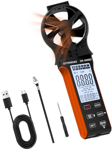 GOYERRNES Air Flow & Wind Speed Meter, Handheld CFM Anemometer with Waterproof Touch Button, CFM Meter Gauge Air Velocity Measuring Device for HVAC Outdoor [Rechargeable]