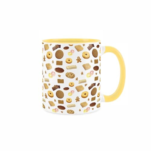 Purely Home British Biscuits Ceramic Mug - Novelty Cookie Print - Tea Coffee Gift/Present Yellow Mug