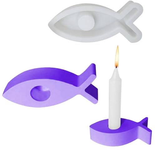 Silikon Gießform Kerzenhalter, Silikonform Fisch, 1 Stück Silikonformen Gießformen Kerzen, DIY Fisch Silikonform Kerzenhalter Epoxidharz Form für Kommunion Deko Konfirmation Taufe Geschenk (1PCS)