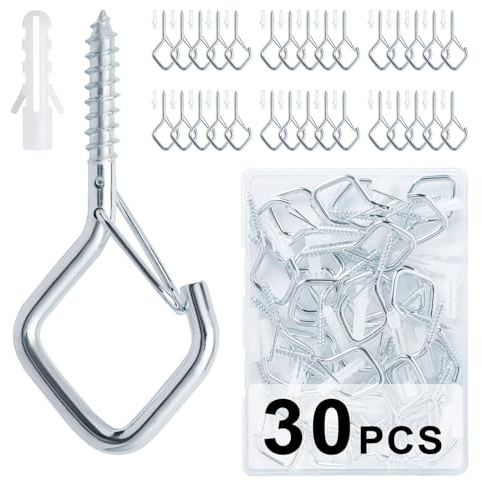 CADONO 30 PCS Cup Screw-in Hanger Hooks with Safety Buckle, Windproof Screw Hooks Perfect for Hanging Outdoor String Lights, Plants, and Patio Lights,for Ceiling and Wall Mount, 2.2 Inches in Silver