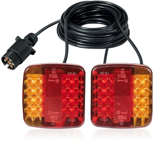 D-TECH Magnetische Rückleuchten Anhänger Led 12v Set, Anhänger Beleuchtung Rückleuchten Mit Stecker 7 Polig Magnet 7,5M Kabel