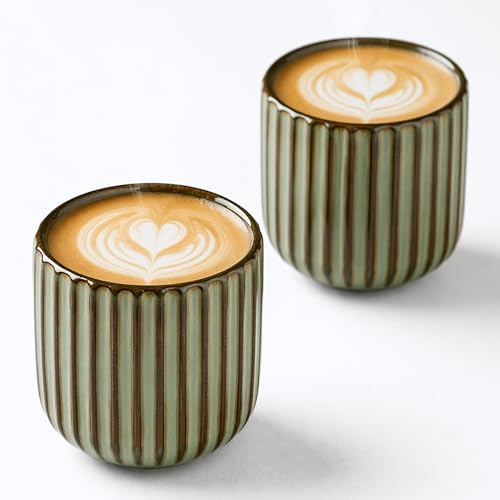 Erkundpresso. Kaffemuggar, set om 2, 180 ml, premium barista, kaffekopp av högkvalitativ lergods med tjock väggig – utformad för latte konst – 100 % handgjord (grå)