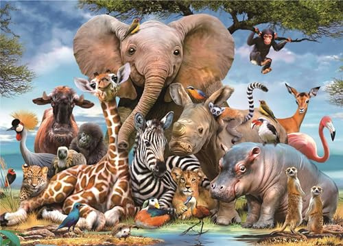 Puzzle für Erwachsene 1000 Teile Tierreich 70 x 50 cm Elefant Puzzles für Erwachsene Lernspiel Herausforderung 1000 Teile Rhinoceros Zebra Giraffe Puzzles für Erwachsene