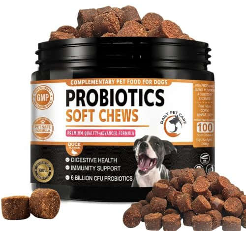 Probiotics for Dogs Chews – 6 Billion CFU Digestive Support for Gut Health, Diarrhoea, Anal Glands, Itchy Skin & Bad Breath – Duck Flavour Probiotic Chews – Probiotic Dog Treats