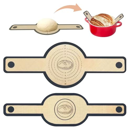 FENGQQKJ 2 Stück Silikonbackmatte Backmatte Silikon Rund Brot-Backmatte Oval Brotschlinge Antihaftbeschichtet mit Langem Griff Silikon-Brotschlinge für Dutch Oven Küche
