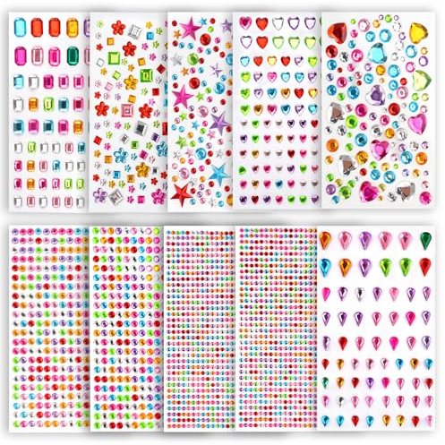 3500pcs Self Adhesive Gem Stickers, Multicoloured Gems for Crafting, Acrylic Glitter Stickers, Sticky Gems for Kids DIY Face Hair Deco