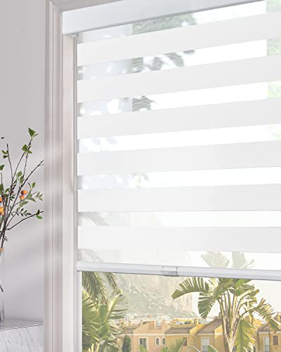 Persilux Cordless Zebra Blinds for Windows (72 W x 64 H, White) Light Filtering Zebra Shades for Indoor Windows, Sheer Shades Thermal Insulated Blinds with Upgraded Cassette, Window Shades for Home