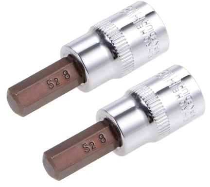 TOP-VIGOR 2Pcs 3/8 Drive x H8 (8mm) Allen Key Socket, Premium S2 Steel Bits, Hex Bit with 48mm Length for Torque Wrench, Ratchet Wrench, Impact Power Drills, Slide Bar