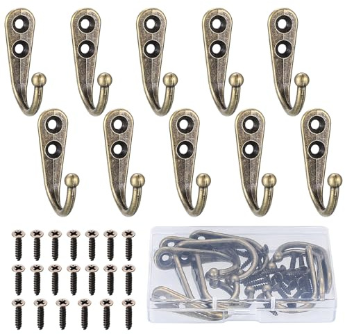 DAJMAIEZ 10 Pz Ganci bronzo Appendiabiti da Parete Vintage, con Viti | Set di 10 ganci in metallo stile vintage, perfetti per asciugamani e abiti, adatti a porte, cucine, bagni e camere da letto.