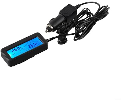 Oniissy Thermomètre de voiture à affichage numérique LCD - Jauge de température intérieure et extérieure - Rétroéclairage 12 V - Bleu